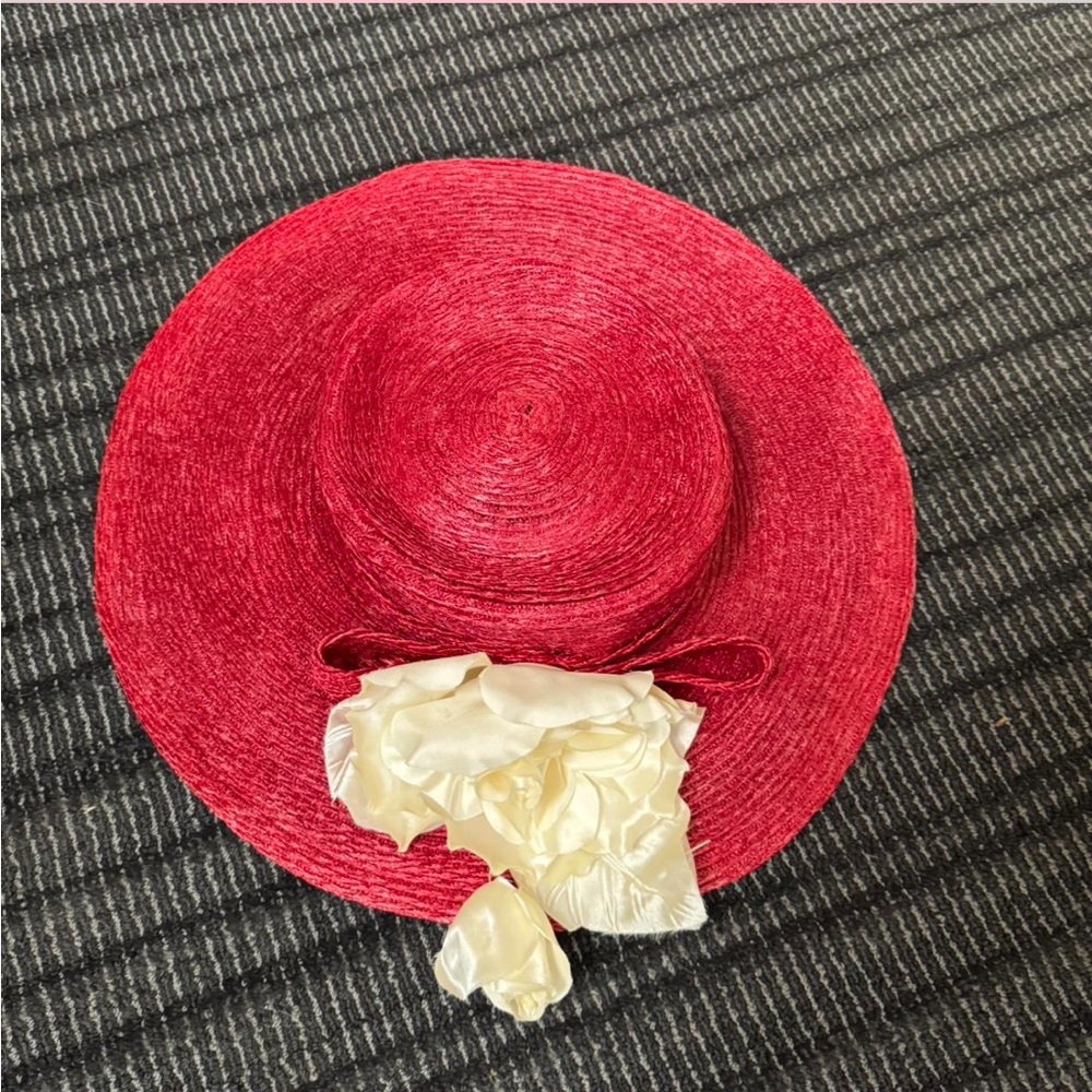 Vintage Edna M. Byrd Bow floral Raffia Braid Brim straw derby church colorful
